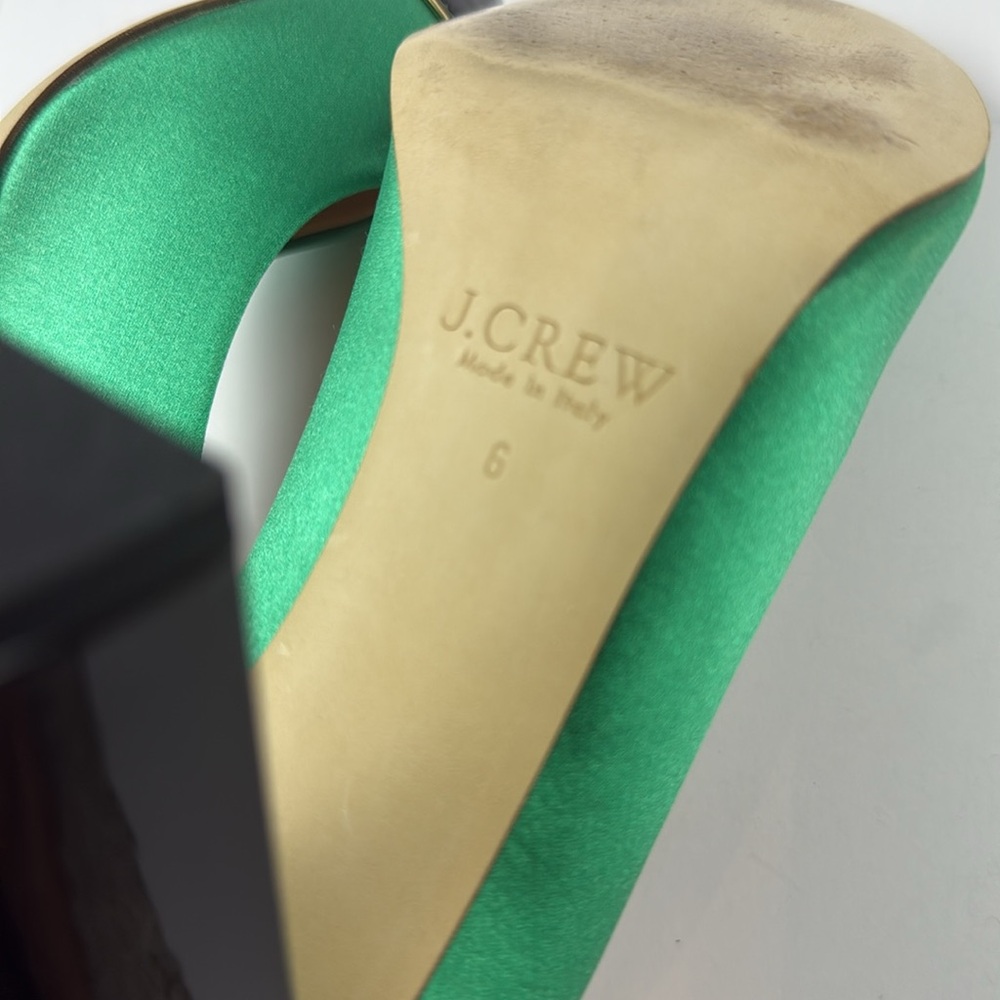 J.Crew Etta Emerald Cap Toe emerald satin Heels 6 - Picture 6 of 6